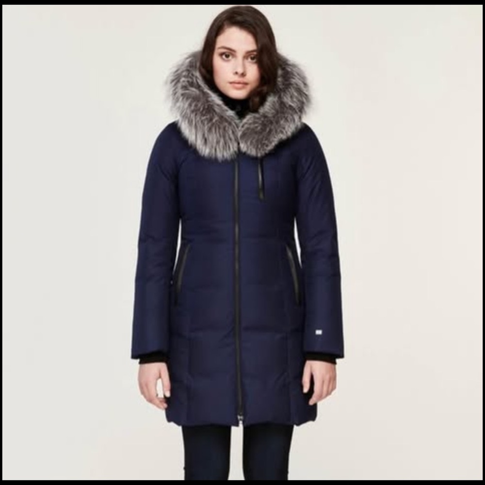 Soia & Kyo Women's Navy Puffer with Fox Fur Trim